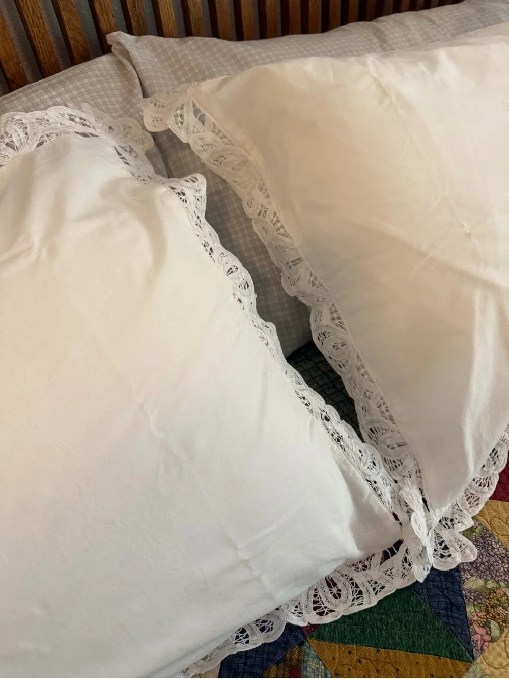 Vintage JCPenney Home Lace Pillow Shams 21x27 Cottagecore Romantic White Cotton